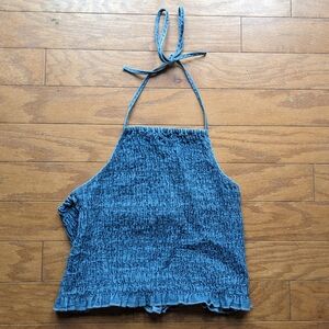 American eagle denim smocked halter blue